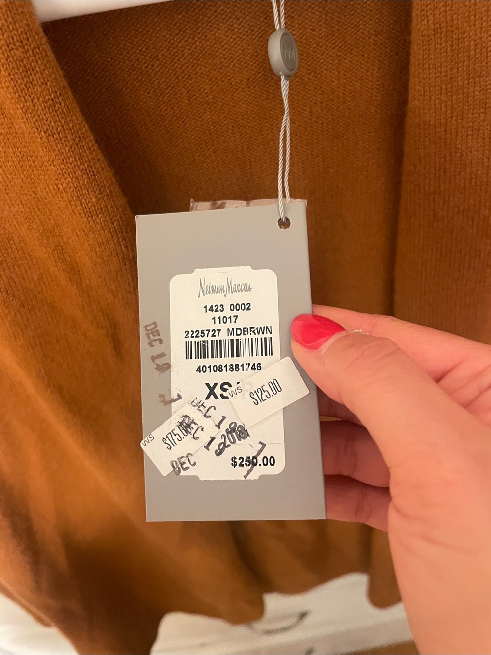 Neiman Marcus Cashmere Collection Open-Front Blazer-Style Cardigan in Rust Brown - Picture 2 of 4